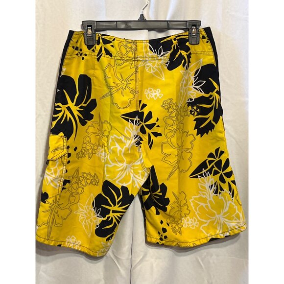 Mossimo Yellow Floral Hawaiian Print Mens Swim Trunks Size 32 With Side Pocket & - Picture 2 of 9